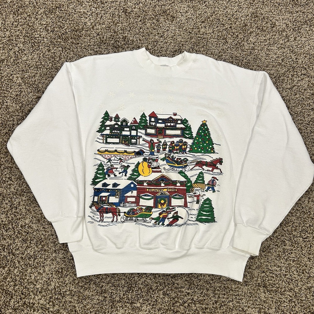 Vintage Fruit Of The Loom Christmas Graphic Crewneck Sweatshirt Adult XL 90s - Picture 1 of 8